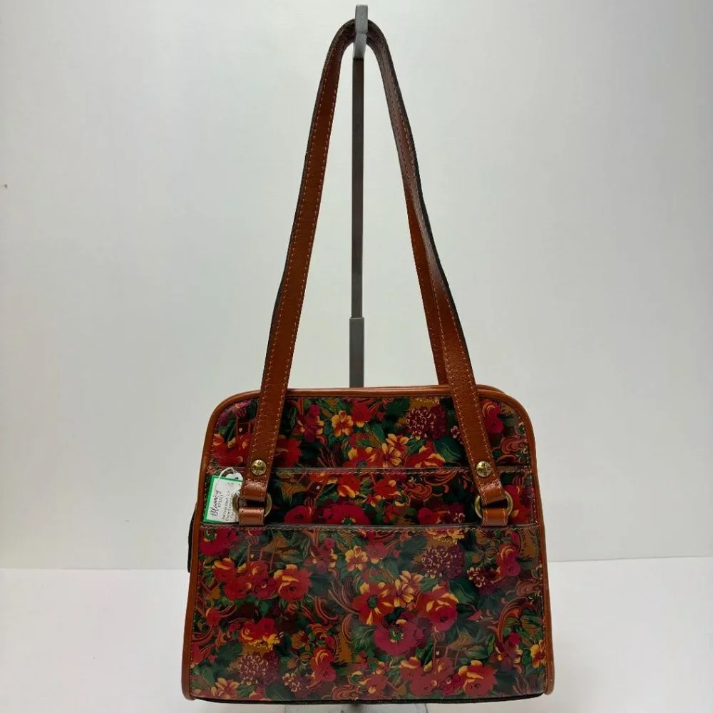 Patricia Nash Zip Close Expandable Floral Smooth Leather Tote Brown Orange Green - Picture 9 of 9
